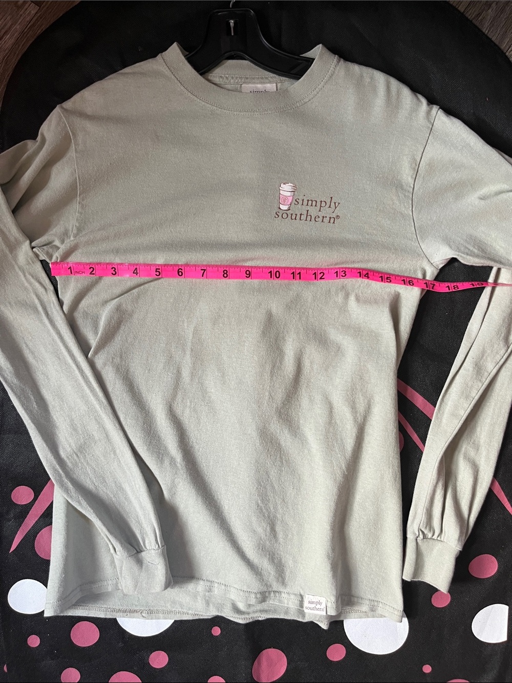 Simply Southern Sage Long Sleeve Tee with Pink & Leopard Coffee Graphic - Picture 12 of 15
